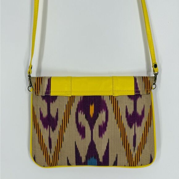 NWOT Frankitas Ikat Handwoven Yellow Leather Trim Crossbody / Clutch Bag - Picture 5 of 8
